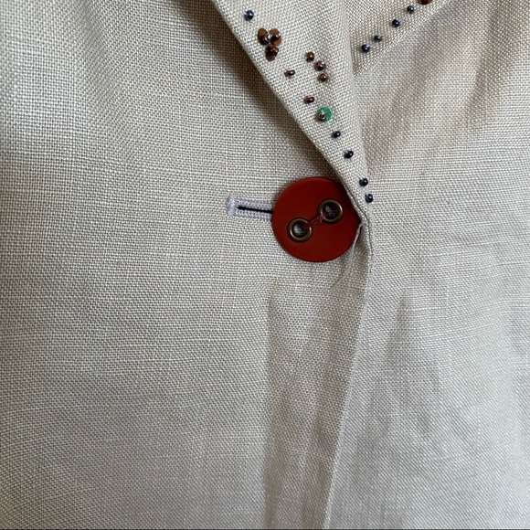 Vintage Pursuits Ltd linen Jacket Beaded 6 beige - Picture 4 of 8